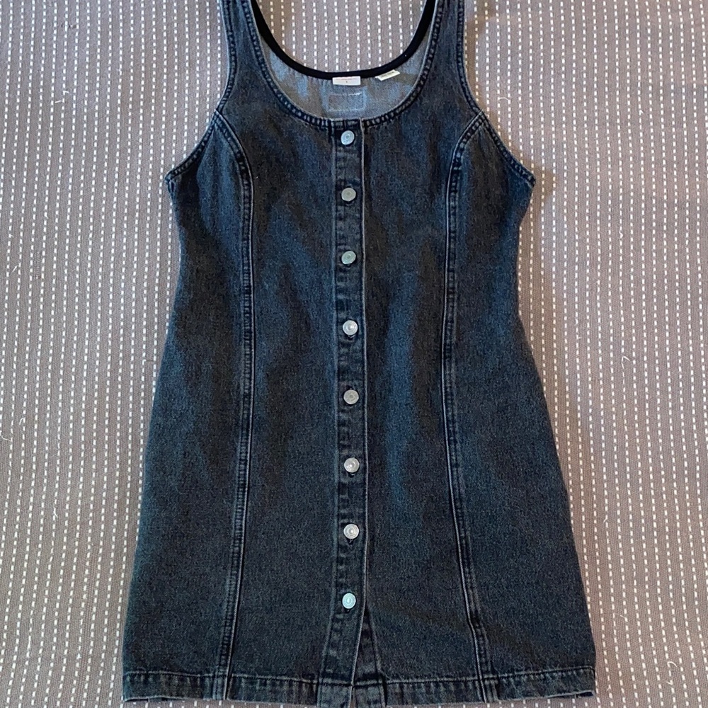 Dark Wash Denim Button-Front Tank Dress